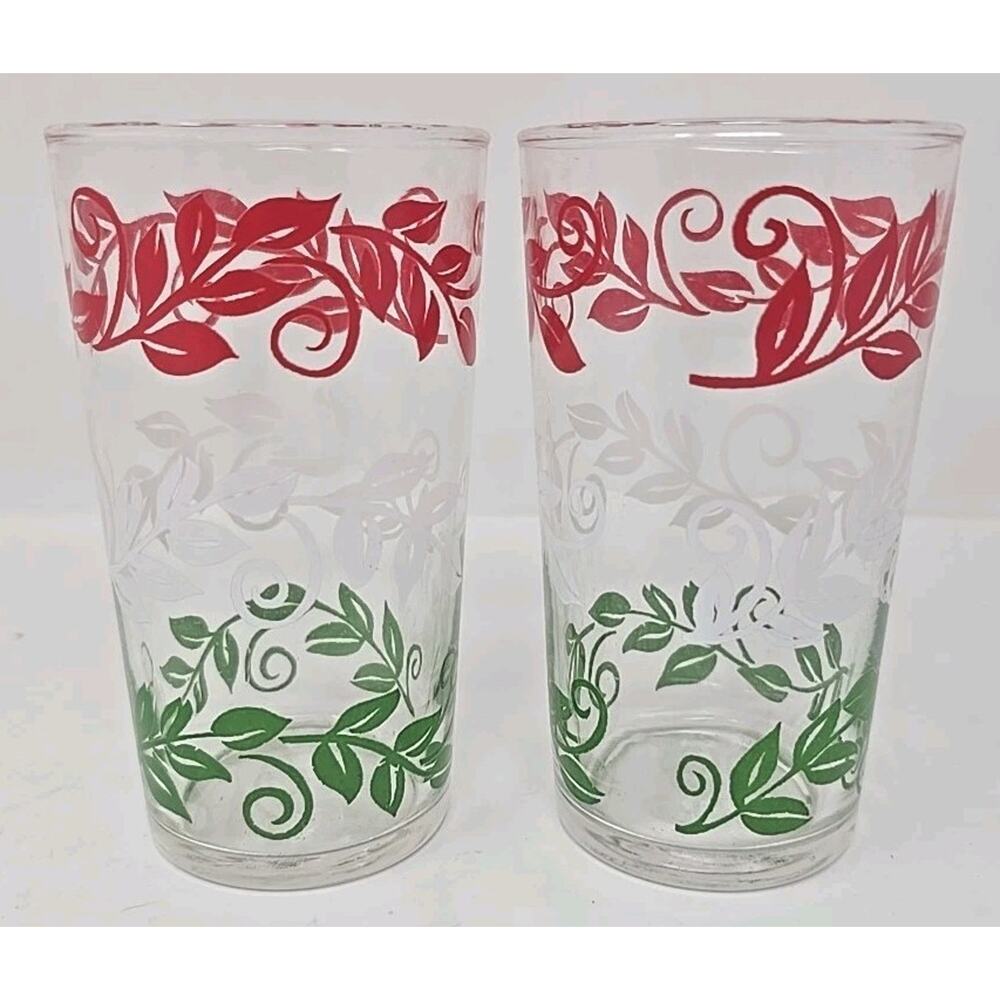 Vintage Juice Glasses Lot of 2 Red and White and Green U186